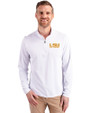 LSU Tigers Alumni Cutter & Buck Virtue Eco Pique Recycled Quarter Zip Mens Big & Tall Pullover White Front