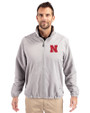 Nebraska Cornhuskers Cutter & Buck Charter Eco Knit Recycled Big & Tall Full-Zip Jacket Polished Medium Gray Front