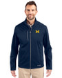 Michigan Wolverines Cutter & Buck Evoke Softshell Recycled Full Zip Mens Jacket Navy Blue Front