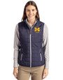 Michigan Wolverines Alumni Cutter & Buck Rainier Recycled Insulated Puffer Womens Full Zip Vest Dark Navy/Silver Front