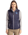 North Carolina Tar Heels Alumni Cutter & Buck Rainier PrimaLoft® Womens Eco Insulated Full Zip Puffer Vest Dark Navy/Silver Front