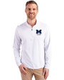 Michigan Wolverines Alumni Cutter & Buck Virtue Eco Pique Recycled Quarter Zip Mens Pullover White Front