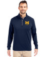 Michigan Wolverines Alumni Cutter & Buck Adapt Eco Knit Stretch Recycled Mens Quarter Zip Pullover Navy Blue Front
