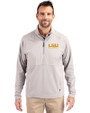 LSU Tigers Alumni Cutter & Buck Adapt Eco Knit Hybrid Recycled Mens Quarter Zip Polished Medium Gray Front