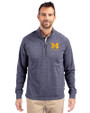 Michigan Wolverines Alumni Cutter & Buck Adapt Eco Knit Heather Mens Big & Tall Quarter Zip Pullover Navy Blue Heather Front