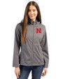 Nebraska Cornhuskers Cutter & Buck Evoke Softshell Recycled Full Zip Womens Jacket Elemental Grey Front
