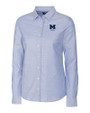 Michigan Wolverines Alumni Cutter & Buck Stretch Oxford Womens Long Sleeve Dress Shirt Light Blue Mannequin