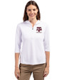 Texas A&M Aggies Alumni Cutter & Buck Virtue Eco Pique Recycled Half Zip Pullover Womens Hoodie White Front
