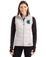 Charlotte Knights Cutter & Buck Evoke Hybrid Softshell Recycled Womens Full Zip Vest CONCRETE Front