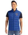 Iowa Cubs Cutter & Buck Evoke Hybrid Softshell Recycled Mens Full Zip Vest Tour Blue Front