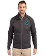 Charlotte Knights Cutter & Buck Mainsail Sweater-Knit Mens Big and Tall Full Zip Jacket Charcoal Heather Front