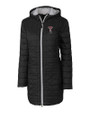 Texas Tech Red Raiders Alumni Cutter & Buck Rainier PrimaLoft®  Womens Eco Insulated Hooded Long Coat Black Mannequin