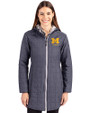 Michigan Wolverines Alumni Cutter & Buck Rainier PrimaLoft®  Womens Eco Insulated Hooded Long Coat Anthracite Melange Front