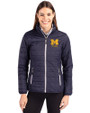 Michigan Wolverines Alumni Cutter & Buck Rainier PrimaLoft®  Womens Eco Insulated Full Zip Puffer Jacket Dark Navy/Silver Front