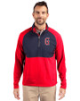 Greenville Drive Cutter & Buck Adapt Eco Knit Hybrid Recycled Mens Quarter Zip Red/Navy Blue Front