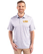 LSU Tigers Alumni Cutter & Buck Pike Constellation Print Stretch Mens Polo Polished Medium Gray Front