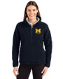 Michigan Wolverines Alumni Cutter & Buck Cascade Epic Comfort Recycled Sherpa Fleece Womens Pullover Jacket Navy Blue Front