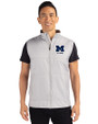 Michigan Wolverines Alumni Cutter & Buck Stealth Hybrid Quilted Mens Windbreaker Vest Polished Medium Gray Front