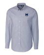 Michigan Wolverines Alumni Cutter & Buck Stretch Oxford Mens Big and Tall Long Sleeve Dress Shirt Light Blue Mannequin