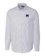 Michigan Wolverines Alumni Cutter & Buck Stretch Oxford Stripe Mens Big and Tall Long Sleeve Dress Shirt Light Blue Mannequin