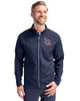 Louisville Bats Cutter & Buck Adapt Eco Knit Hybrid Recycled Mens Big & Tall Full Zip Jacket Navy Blue Front
