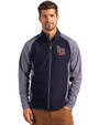 Louisville Bats Cutter & Buck Adapt Eco Knit Hybrid Recycled Mens Big & Tall Full Zip Jacket Navy Blue Heather/Navy Blue Front