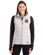 South Bend Cubs Cutter & Buck Evoke Hybrid Softshell Recycled Womens Full Zip Vest CONCRETE Front