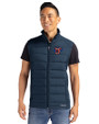 Jacksonville Jumbo Shrimp Cutter & Buck Evoke Hybrid Softshell Recycled Mens Full Zip Vest Navy Blue Front