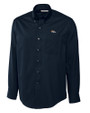 Denver Broncos Cutter & Buck Epic Easy Care Fine Twill Mens Long Sleeve Dress Shirt Navy Blue Mannequin