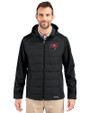 Tampa Bay Buccaneers Cutter & Buck Evoke Hybrid Eco Softshell Recycled Full Zip Mens Big & Tall Hooded Jacket Black Front