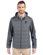 Atlanta Falcons Cutter & Buck Evoke Hybrid Eco Softshell Recycled Full Zip Mens Big & Tall Hooded Jacket Elemental Grey Front