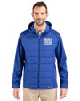 New York Giants Cutter & Buck Evoke Hybrid Softshell Recycled Full Zip Mens Hooded Jacket Tour Blue Front
