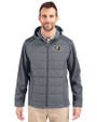 Baltimore Ravens Cutter & Buck Evoke Hybrid Softshell Recycled Full Zip Mens Hooded Jacket Elemental Grey Front
