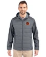 Cincinnati Bengals Cutter & Buck Evoke Hybrid Softshell Recycled Full Zip Mens Hooded Jacket Elemental Grey Front