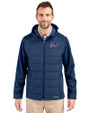 Buffalo Bills Cutter & Buck Evoke Hybrid Softshell Recycled Full Zip Mens Hooded Jacket Navy Blue Front