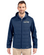 Seattle Seahawks Cutter & Buck Evoke Hybrid Softshell Recycled Full Zip Mens Hooded Jacket Navy Blue Front