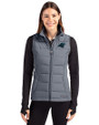 Carolina Panthers Cutter & Buck Evoke Hybrid Softshell Recycled Womens Full Zip Vest Elemental Grey Front
