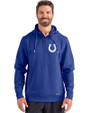 Indianapolis Colts Cutter & Buck Roam Epic Versatility Half Zip Recycled Mens Hooded Pullover Tour Blue Front