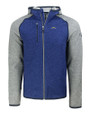 Los Angeles Chargers Cutter & Buck Mainsail Full Zip Hooded Mens Jacket Tour Blue Heather/Polished Heather Mannequin