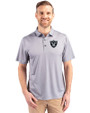 Las Vegas Raiders Cutter & Buck Pike Eco Tonal Geo Print Stretch Recycled Mens Polo Elemental Grey Front