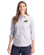 Akron RubberDucks Cutter & Buck Stretch Oxford Stripe Womens Long Sleeve Dress Shirt French Blue Front