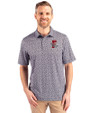 Fresno Grizzlies Cutter & Buck Pike Magnolia Print Stretch Mens Polo Black/Polished Front