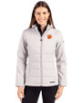 Clemson Tigers Cutter & Buck Evoke Hybrid Softshell Recycled Full Zip Womens Hooded Jacket CONCRETE Front