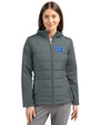Kentucky Wildcats Cutter & Buck Evoke Hybrid Softshell Recycled Full Zip Womens Hooded Jacket Elemental Grey Front