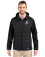 Appalachian State Mountaineers Cutter & Buck Evoke Hybrid Softshell Recycled Full Zip Mens Hooded Jacket Black Front