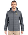 Appalachian State Mountaineers Cutter & Buck Evoke Hybrid Softshell Recycled Full Zip Mens Hooded Jacket Elemental Grey Front