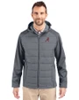 Alabama Crimson Tide Cutter & Buck Evoke Hybrid Softshell Recycled Full Zip Mens Hooded Jacket Elemental Grey Front