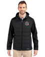 Ohio State Buckeyes- Cutter & Buck Evoke Hybrid Softshell Recycled Full Zip Mens Hooded Jacket Black Front