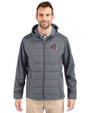 Ohio State Buckeyes- Cutter & Buck Evoke Hybrid Softshell Recycled Full Zip Mens Hooded Jacket Elemental Grey Front