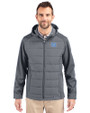North Carolina Tar Heels Cutter & Buck Evoke Hybrid Softshell Recycled Full Zip Mens Hooded Jacket Elemental Grey Front